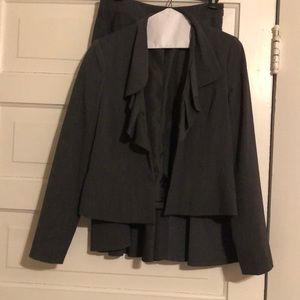 Gray suit jacket and skirt